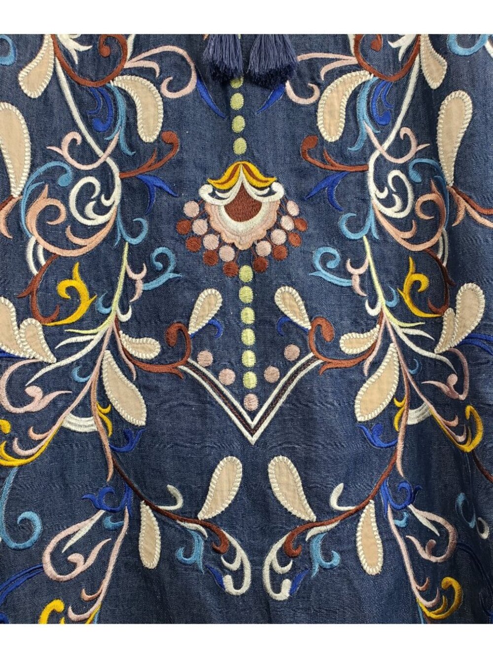 Philosophy Boho Chambray Dress S Blue Floral Embroidery Peasant Tassel Gromets - Picture 7 of 15